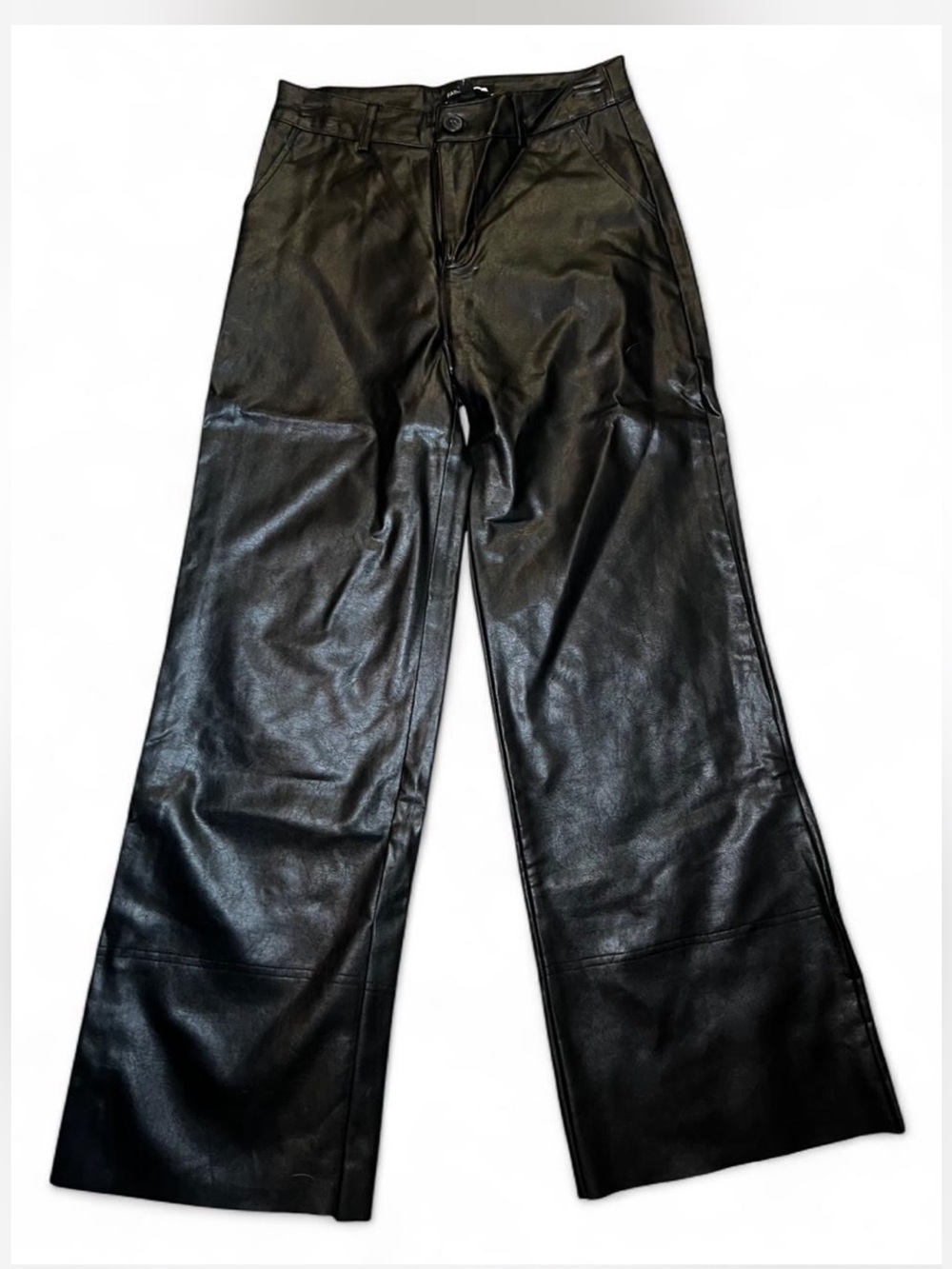 Woman’s  Black Faux Leather Wide-Leg Pants